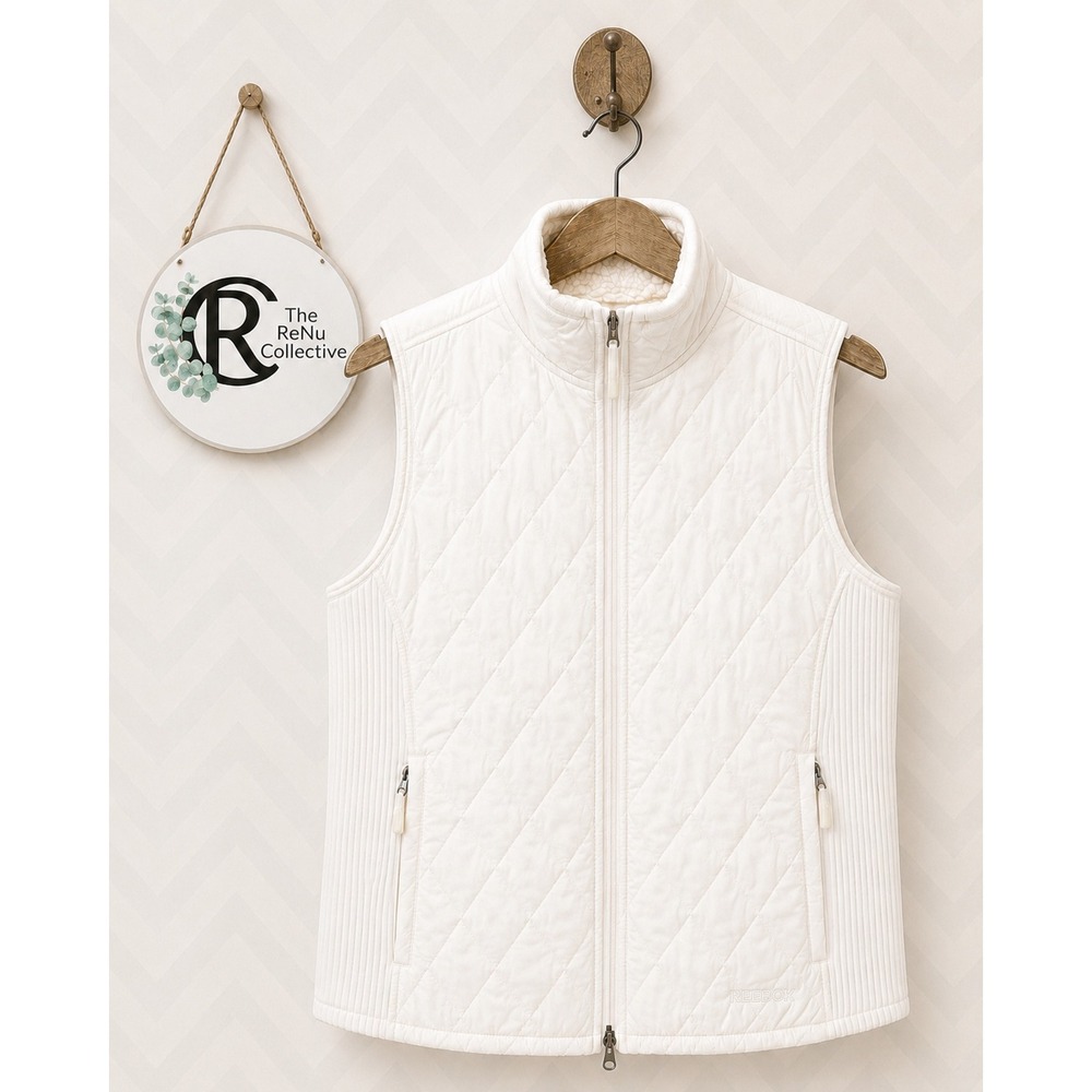 L.L.Bean Quilted White Vest with Ribbed Sides Size‎ XL EUC